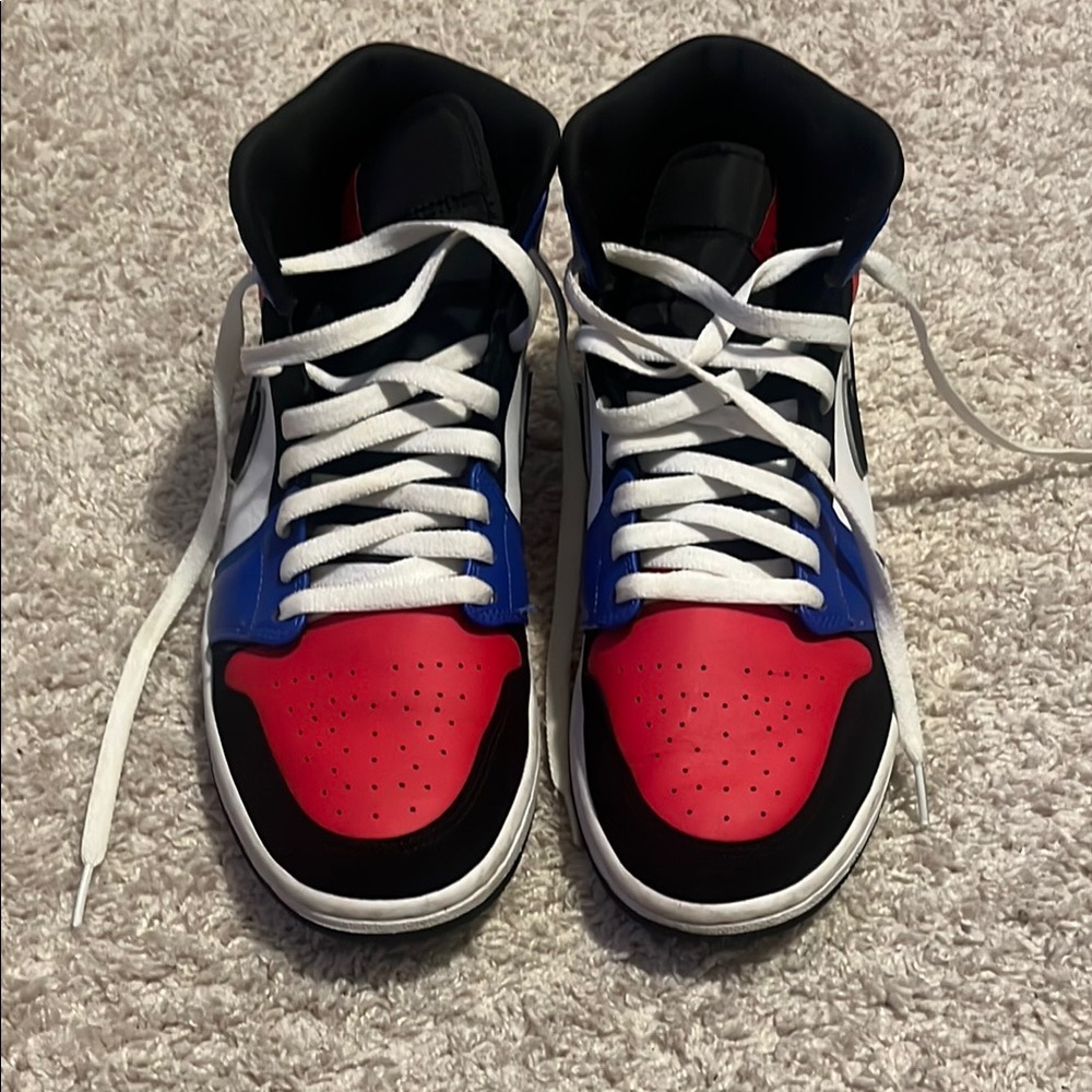 Jordan Red and Blue Athletic Shoes with High-Top Design